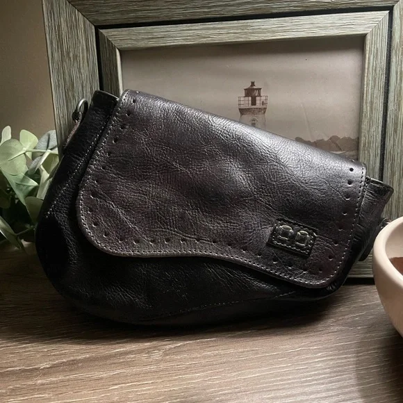 Bed Stu Distressed Black Leather Crossbody Bag - Picture 1 of 15